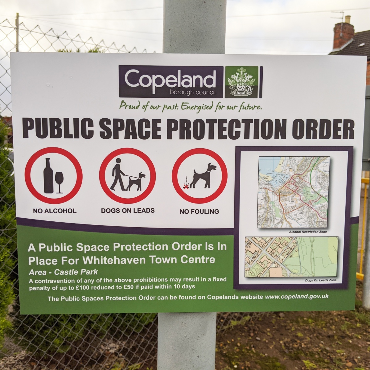 Public Spaces Protection Order sign mounted to a lamppost