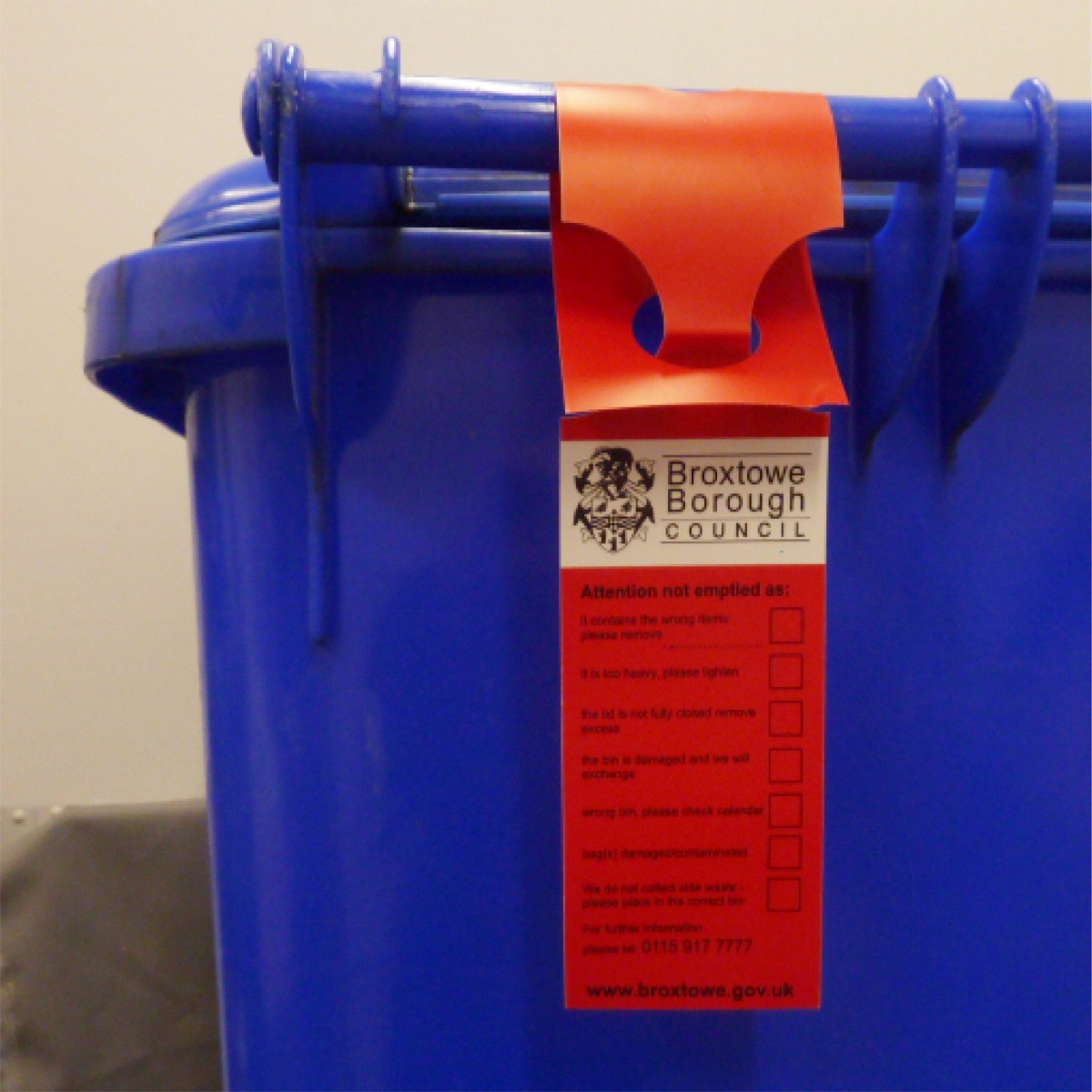 red bin tag supplied by broxtowe borough council