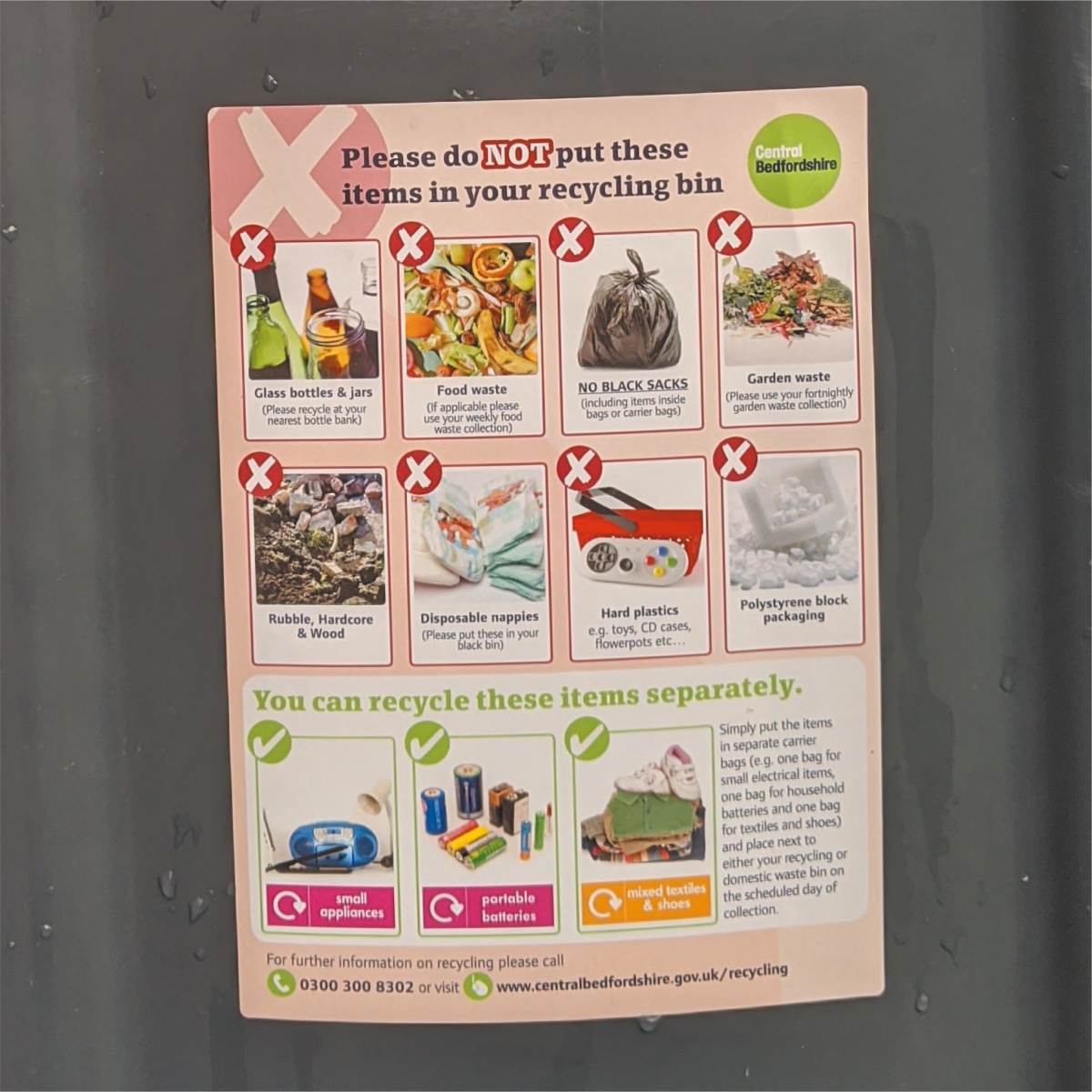 information sticker about what is acceptable for recycling