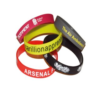 different printed rubber bracelets