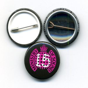 ministry of sound printed badges